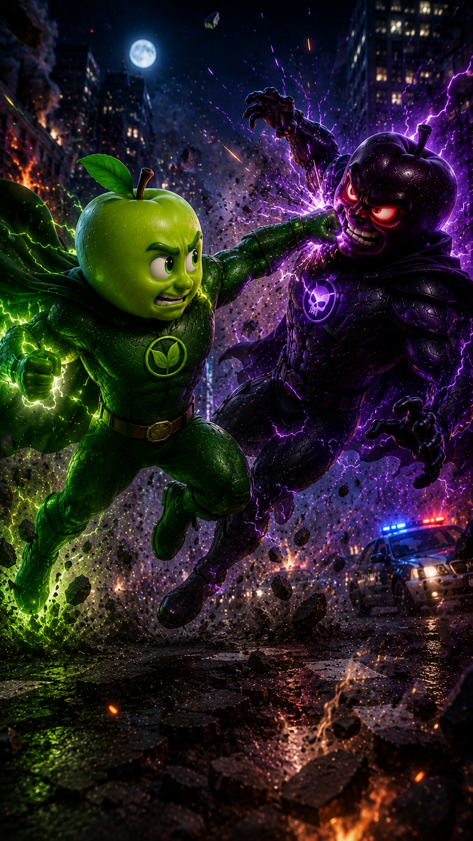 Combat cinématique entre Pom-Man et Dark-Pom
